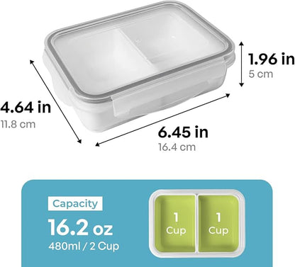 carrotez Food Storage Containers with 2 Removable Compartments, Snack Containers with Airtight Lids, Portion Control Container, Reusable, BPA Free, 2 Cup (480ml)