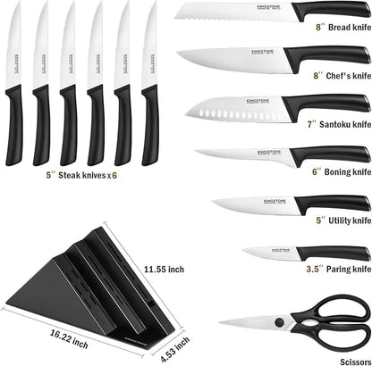 KINGSTONE 14-Piece Kitchen Knife Set with Block, High-Carbon Stainless Steel Knives Set, Ergonomic Non-Slip Handle, Professional Knife Set for Kitchen for Home Cooking & Gifting, Black