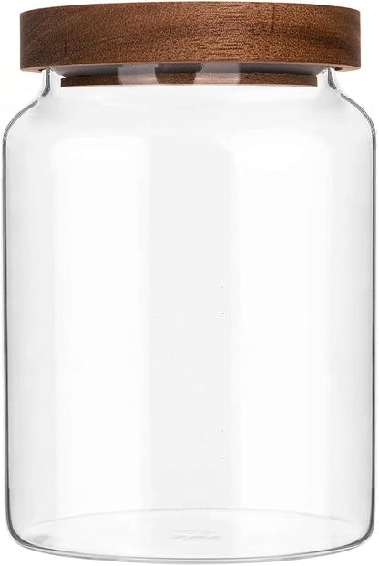 Custde Glass Jar with Lid, 28.7 FL oz Airtight Glass Storage Jar for Kitchen Counter, Pantry, Decorative Jar for Coffee, Sugar, Candy (Wooden 28.7 FL OZ)