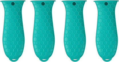 4 Pcs Silicone Hot Handle Holder, Non-Slip Potholder for Cast Iron Skillets & Frying Pans, Heat Resistant Sleeve Grip Cover, Metal Cookware Handle, Lake Blue