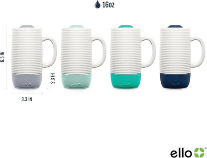 Ello Jane 18oz Ceramic Travel Mug with Handle, Splash-Resistant Slider Lid and Built-in Coaster, Perfect for Coffee and Tea, BPA Free, Dishwasher Safe, Holiday Gift Her Him, Gray (Pack of 12)