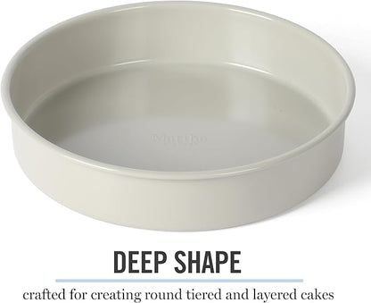 Martha Stewart Gallen 8 Inch Round Nonstick Carbon Steel Cake and Bake Pan – Cool Grey, Durable Bakeware for Even Baking and Easy Release