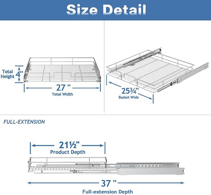 Pull Out Cabinet Organizer 27" W x 21½" D, Heavy Duty Cabinet Pull Out Shelves, Slide Out Drawers Organization for Kitchen Cabinets Bathroom