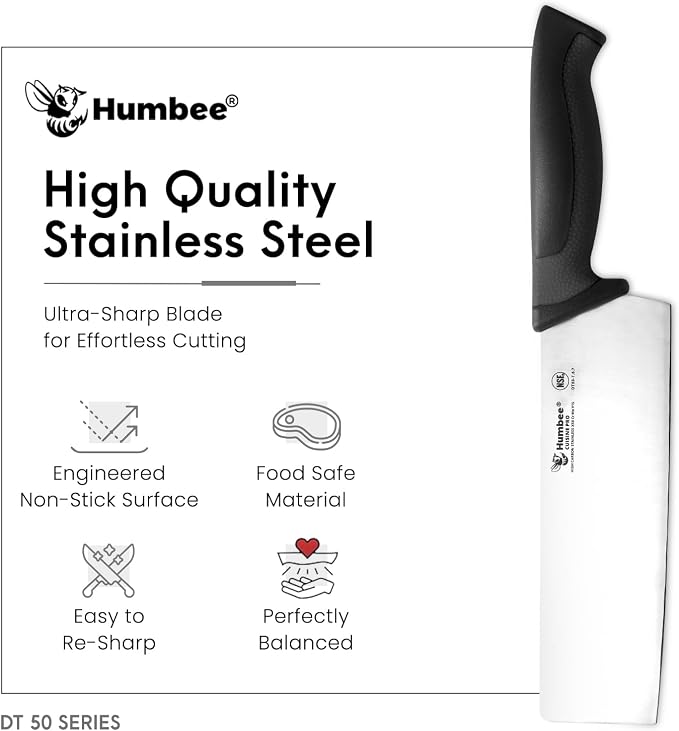 7.5-Inch Nakiri Knife, High Carbon Stainless Steel Hollow Grind Blade, Razor Sharp Edge, Ergonomic Non-Slip Handle, Cleaver Style, DT-50 Series, Black
