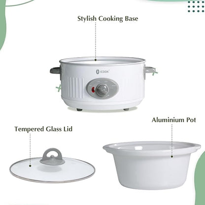 4.0 Quart Slow Cooker with Ceramic Nonstick Coating, 3 Heat Settings, Cool Touch Handles, Safe Tempered Glass Lid, Dishwasher Safe for Easy Cleanup, Ivory White