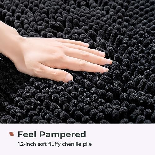 FRESHMINT Large Chenille Bathroom Rugs Mat 36”x24”, Non-Slip Bath Mat for Bathroom Floor & Bathtub, Washable Shower Shag Bath Rugs, Soft Fluffy Thick Water Absorbent Microfiber Shower Mat, Black