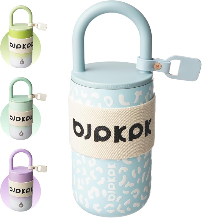 BJPKPK 13oz Insulated Stainless Steel Loop Tumbler With Lid And Handle Travel Coffee Mug Thermal Cup,Light Blue Leopard