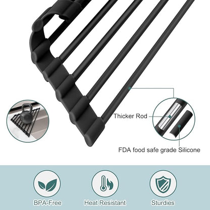 MERRYBOX Triangle Roll Up Dish Drying Rack Over The Sink, 2025 Anti-Rust Sink Drying Rack with Full Silicone Wrapped- Anti-Slip, Space Saving, Durable Organizer for Kitchen