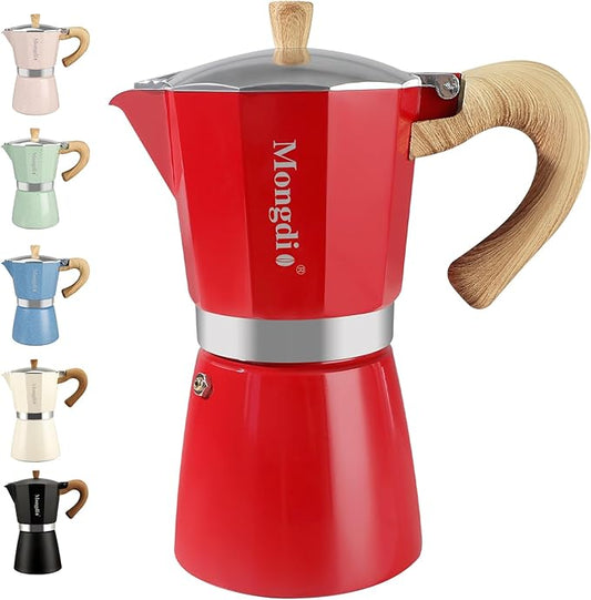 Mongdio Stovetop Espresso Maker Moka Pot, Cuban Coffee Maker Stove top coffee maker Moka Italian Espresso Greca Coffee Maker Brewer Percolator, 12 Espresso Cups, 20 oz - Red