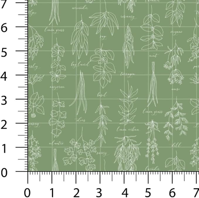 Patchwork Fabric Panel 100x155 cm, 100% Cotton Satin, 6 Coordinated Botanical & Gingham Patterns, Green Nature Quilting & Sewing Fabric (Fresh Herbs, 6pcs 50x50cm)