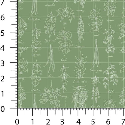 Patchwork Fabric Panel 100x155 cm, 100% Cotton Satin, 6 Coordinated Botanical & Gingham Patterns, Green Nature Quilting & Sewing Fabric (Fresh Herbs, 6pcs 50x50cm)