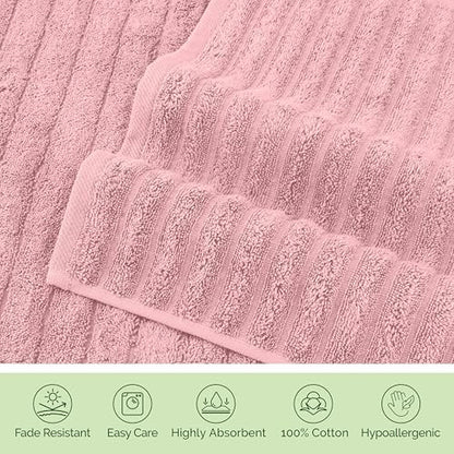 Elegant Comfort Luxury 100% Turkish Cotton Corduroy Ribbed 4 Pack Hand Towel Set 16 x 28 Inch - Absorbent, Super Soft, Quick Dry, Premium Towels for Bathroom, Gym, Spa and Hotel Use, Dusty Rose