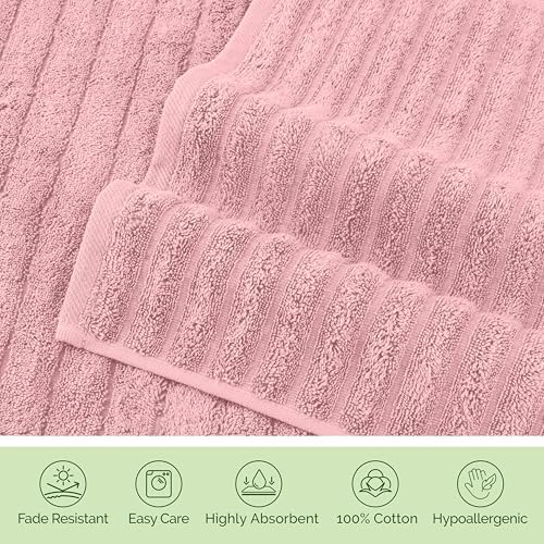 Elegant Comfort 100% Turkish Cotton Corduroy Ribbed Luxury Jumbo Bath Towel Ultra Soft - 35 x 70 Inch - Luxury Spa Premium Hotel Quality Highly Absorbent and Quick Dry Large Bath Towel, Dusty Rose