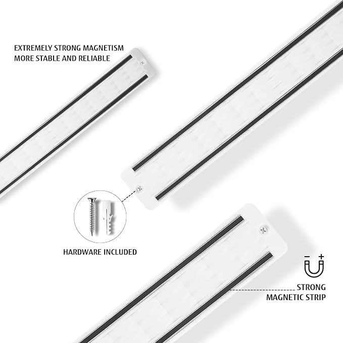 6-Piece White Knife Set with Magnetic Strip for Wall, Ultra Sharp Magnetic Knives Set for Kitchen, Dishwasher Safe Small Knife Set for Meat Vegetable Cutting