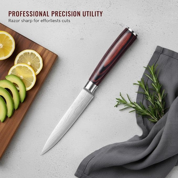 5 inch Kitchen Utility Knife, Ultra Sharp High Carbon Stainless Steel Chef Knife with Gift Box, Multipurpose Paring Knife for Fruit and Vegetable Cutting