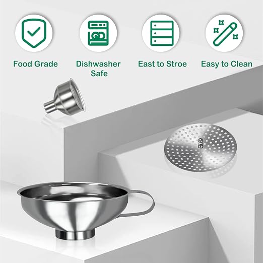 Yevior Canning Funnel for Filling Mason Jars - Wide Mouth Funnels for Kitchen Use Filling Bottles - Kitchen Gadgets Canning Supplies Kit - Stainless Steel - 5 Pack