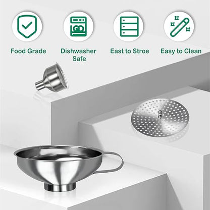 Yevior Canning Funnel for Filling Mason Jars - Wide Mouth Funnels for Kitchen Use Filling Bottles - Kitchen Gadgets Canning Supplies Kit - Stainless Steel - 5 Pack