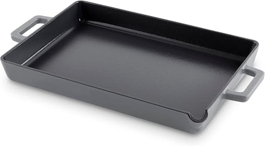 DASH Zakarian by Dash 9"x13" Nonstick Cast Iron Pan with Pour Spout and Removable Silicone Grips for Searing, Baking, Broiling, Grilling and more - Grey