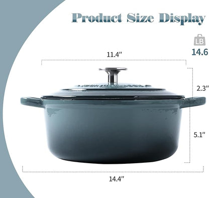 EDGING CASTING Enameled Cast Iron Round Dutch Oven with Lid Dual Handle Pot Bread Ovens, 7 Quart, Slateblue
