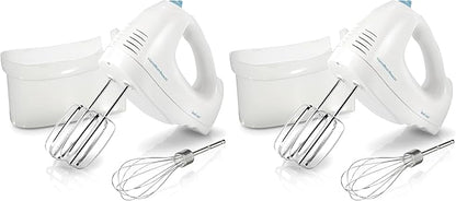 Hamilton Beach 6-Speed Electric Hand Mixer with Whisk,Traditional Beaters,Snap-On Storage Case,250 Watts,White,(Pack of 2)