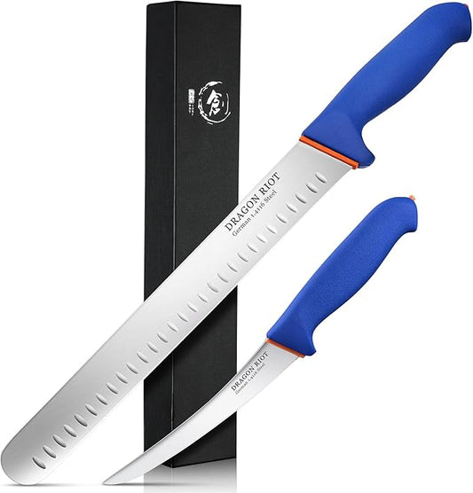 DRAGON RIOT Carving Knife Set for Meat 12 Inche Meat Slicing Knife and Boning Knife and 6 Inch Curved Beef Brisket Trimming Bundle