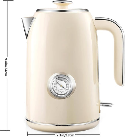 PUKOMC Electric Kettle, 1.7L Stainless Steel Tea Kettle with Temperature Gauge, 1500W Water Boiler with LED Light, BPA-Free, Auto Shut-Off and Boil-Dry Protection (Beige) Visit the Pukomc Store