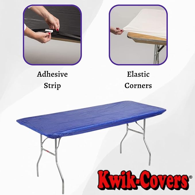 Kwik-Covers 8' Rectangle Plastic Table Covers 30" x 96", Bundle of 5 (Royal Blue)