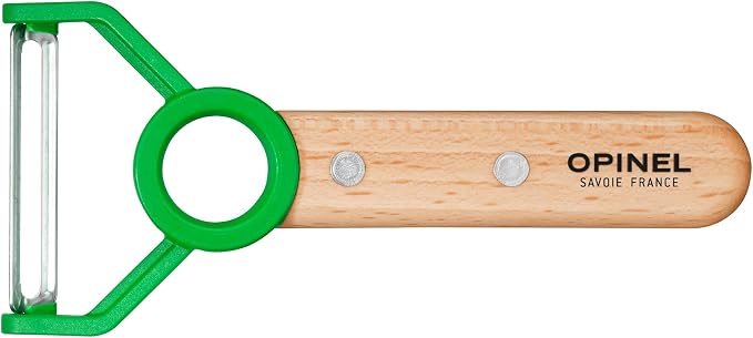 OPINEL Le Petit Chef Complete 3 Piece Kitchen Set, Chef Knife with Rounded Tip, Fingers Guard, Peeler, For Children and Teaching Food Prep and Kitchen Safety, Made in France (GREEN)