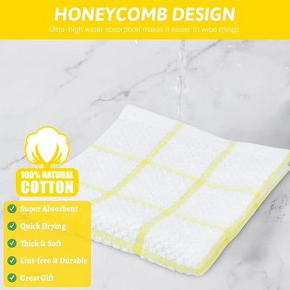 Nialnant 8 Pack Dish Cloths for Washing Dishes, 100% Cotton Reusable Cleaning Rag, Quick Drying Dish Towels for Kitchen,12x12 Inches,Yellow Plaid
