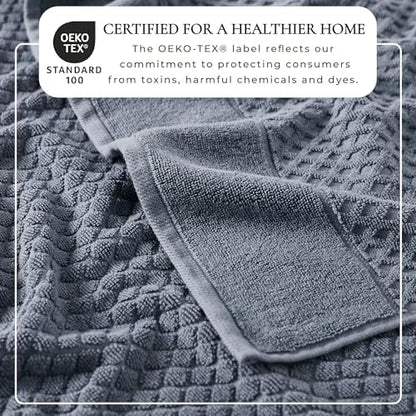 Great Bay Home Bath Towels - 100% Cotton 6 Piece Towel Set - Diamond Waffle Weave - Absorbent, Durable, Quick-Dry Towels for Bathroom (Blue)