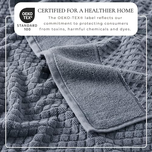 Great Bay Home Hand Towels - 100% Cotton 6 Pack 26x16 Hand Towel Set - Absorbent, Durable, Quick-Dry Towels for Bathroom (Blue)