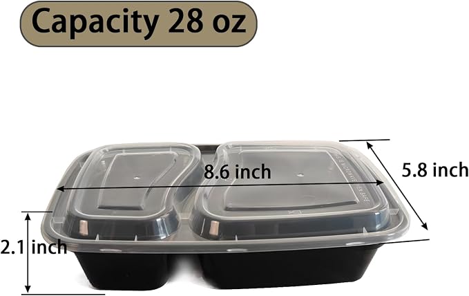 60 Packs 28 oz， 2-Compartment Meal Prep Containers Disposable,take out plastic food storage, Plastic Take Out Containers, to go food containers, lunch containers,Microwaving, And Freezing.