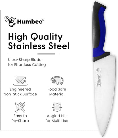 8-Inch Chef Knife, NSF Certified Razor-Sharp High Carbon Stainless Steel Blade – Ergonomic Color Coded Handle, Non-Slip Grip Kitchen Knife, DT-10 Series, Blue