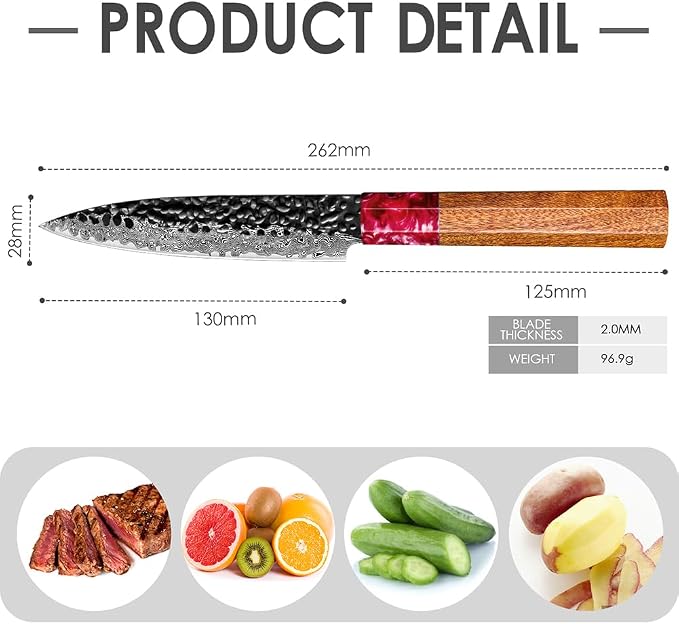 COOKLET'S Paring Knife, Professional High Carbon Stainless Steel Forged Kitchen Knife, Ultra Sharp Small Fruit Knife, G10 Ergonomic Color Handle with Elegant Gift Box for Family, Silver