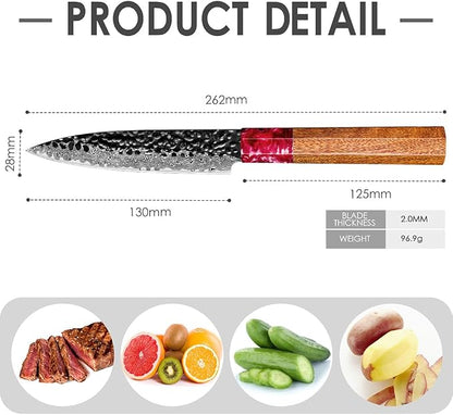 COOKLET'S Paring Knife, Professional High Carbon Stainless Steel Forged Kitchen Knife, Ultra Sharp Small Fruit Knife, G10 Ergonomic Color Handle with Elegant Gift Box for Family, Silver