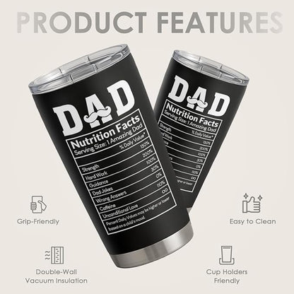SANDJEST Tumbler Gifts for Dad from Daughter, Son - Dad Nutrition Facts 20oz Stainless Steel Insulated Coffee Travel Mug Christmas, Birthday, Father's Day Gift