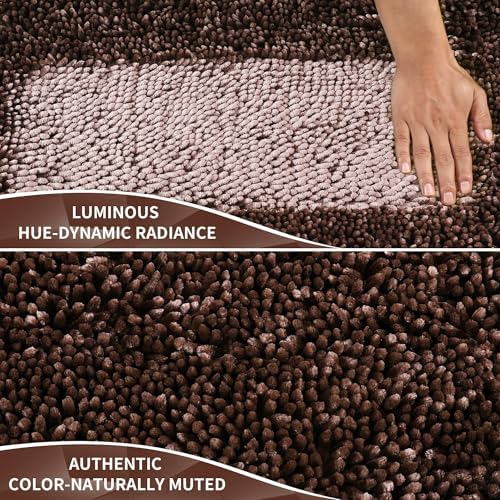 Yimobra Large Bathroom Rug Non Slip 36x24 Inch, Extra Thick Soft Absorbent Chenille Bath Mat, Machine Washable Quick Dry Bath Rugs for Bathroom Floor, Tub and Shower, Home Decor Accessories, Brown