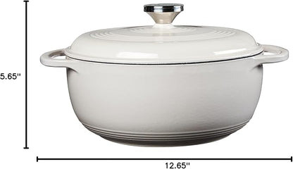 Lodge 4.5 Quart Enameled Cast Iron Dutch Oven with Lid – Dual Handles – Oven Safe up to 500° F or on Stovetop - Use to Marinate, Cook, Bake, Refrigerate and Serve – Oyster White