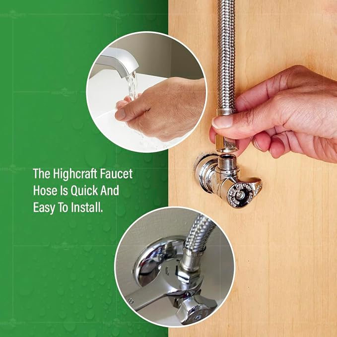 Highcraft Faucet Hose Connector 24" Length, 1/2" IPS X 3/8" Comp FIP Flexible Braided Stainless Steel Supply Line, Bathroom Kitchen Sink Extension (4 Pack)