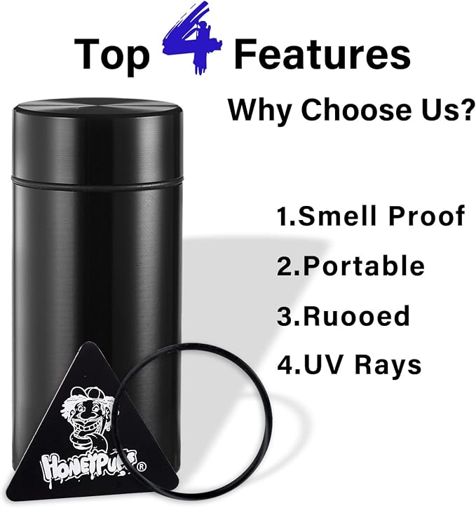 Honeypuff Smell Proof Jar, Portable Airtight Storage Container With Silicone Ring, 42ml Multi-Use Aluminum Stash Bottle for Coffee, Herb & Spice Keep Fresh(Silver)
