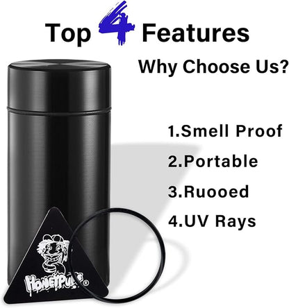 Honeypuff Smell Proof Jar, Portable Airtight Storage Container With Silicone Ring, 42ml Multi-Use Aluminum Stash Bottle for Coffee, Herb & Spice Keep Fresh(Silver)