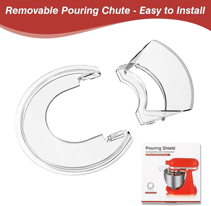 Pouring Shield for KitchenAid Mixer- Mixer Splash Guard for 3.5 Quart Tilt-Head Stand Mixer - Mixer Shield with Removable Pouring Chute, Mixer Accessories and Attachments