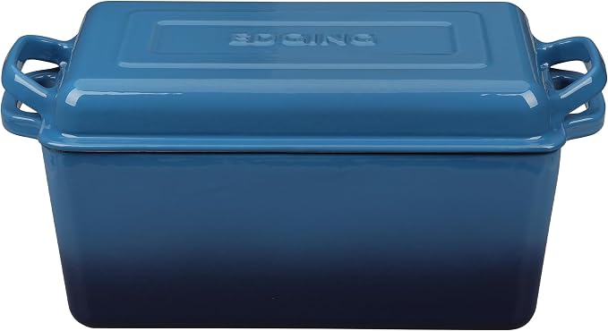 EDGING CASTING Enameled Cast Iron Dutch Oven, Oblong Bread Oven for Sourdough Bread Baking, Baking Pan, Dual Handles, Oven Safe, 4 Quart, Lake Blue