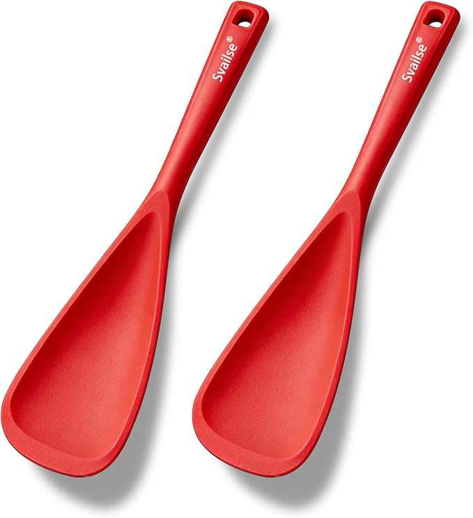 Silicone Spatula Spoon, Heat Resistant Multifunction Spoons BPA Free, Cooking Spatulas for Mixing, Scooping, Scraping and Serving, Dishwasher Safe (2 Red, 12.6 inch)