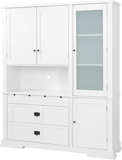 VilroCaz 78'' Tall Freestanding Kitchen Pantry with Hutch, Wooden Large Kitchen Storage Cabinet Cupboard with Drawers, Door Shelf and Adjustable Shelves for Dining Room Entryway (White-11.10)