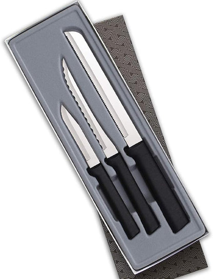 Rada Cutlery Sensational Serrations Gift Set (G254), 3-Piece Knife Set, Stainless Steel Blade, Black Handle