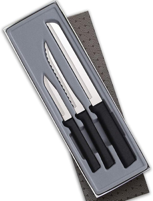 Rada Cutlery Sensational Serrations Gift Set (G254), 3-Piece Knife Set, Stainless Steel Blade, Black Handle