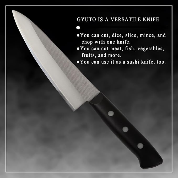 Japanese Chef Knife Molybdenum Vanadium Stainless Steel w/o Bolster, Gyuto 7-inch (180mm) Dishwasher Safe