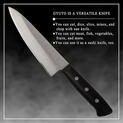 Japanese Chef Knife Molybdenum Vanadium Stainless Steel w/o Bolster, Gyuto 7-inch (180mm) Dishwasher Safe