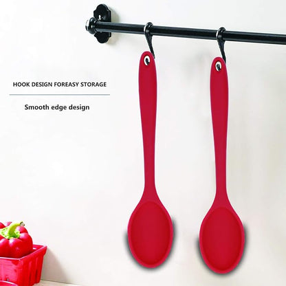 2 Pcs Silicone Spoons for Cooking Heat Resistant, Hygienic Design Cooking Utensi Mixing Spoons for Kitchen Cooking Baking Stirring Mixing Tools (Red)